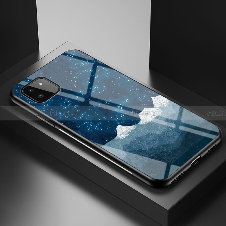 Coque Contour Silicone et Vitre Motif Fantaisie Miroir Etui Housse LS1 pour Samsung Galaxy A22 5G Bleu Plus