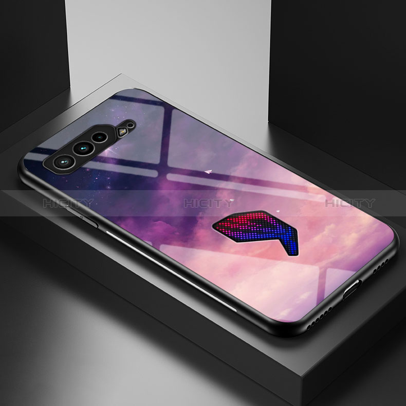 Coque Contour Silicone et Vitre Motif Fantaisie Miroir Etui Housse LS2 pour Asus ROG Phone 5s Violet Plus