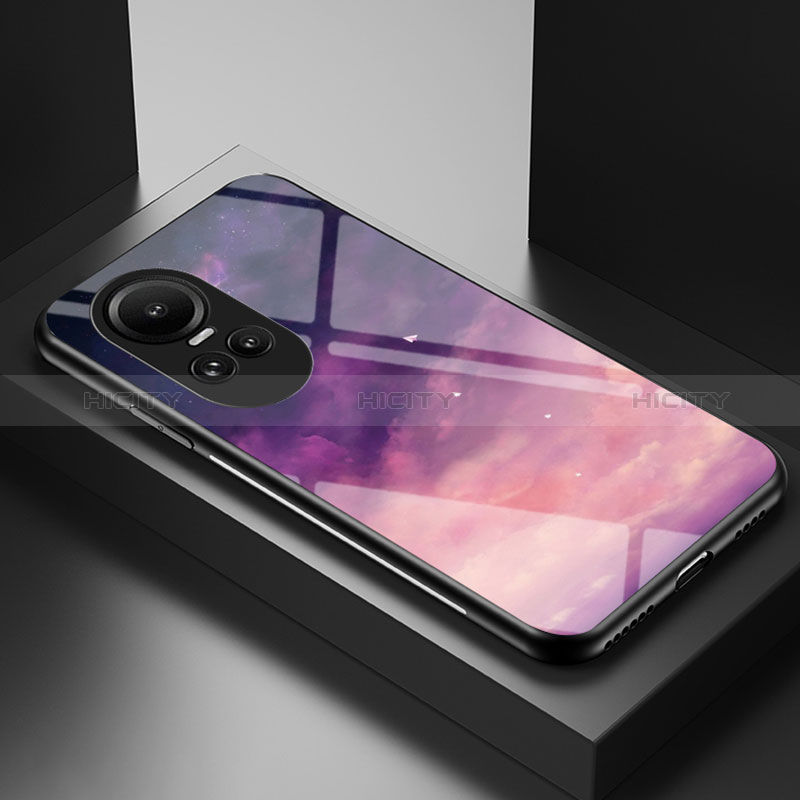 Coque Contour Silicone et Vitre Motif Fantaisie Miroir Etui Housse LS2 pour Oppo Reno10 Pro 5G Violet Plus