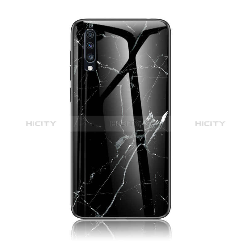 Coque Contour Silicone et Vitre Motif Fantaisie Miroir Etui Housse LS2 pour Samsung Galaxy A70 Noir Plus