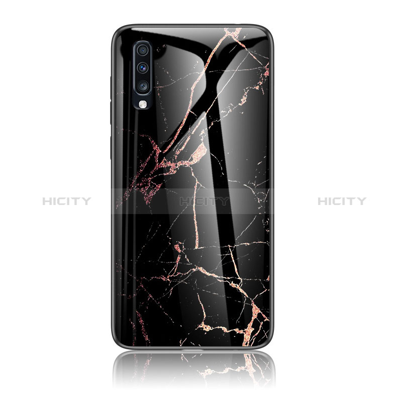 Coque Contour Silicone et Vitre Motif Fantaisie Miroir Etui Housse LS2 pour Samsung Galaxy A70 Or et Noir Plus