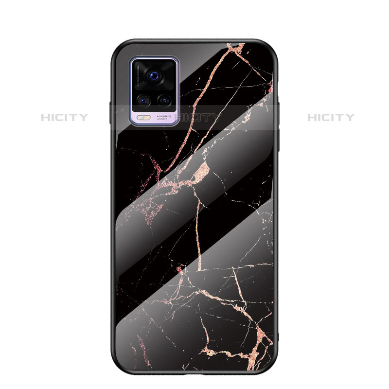 Coque Contour Silicone et Vitre Motif Fantaisie Miroir Etui Housse LS2 pour Vivo V20 (2021) Or et Noir Plus