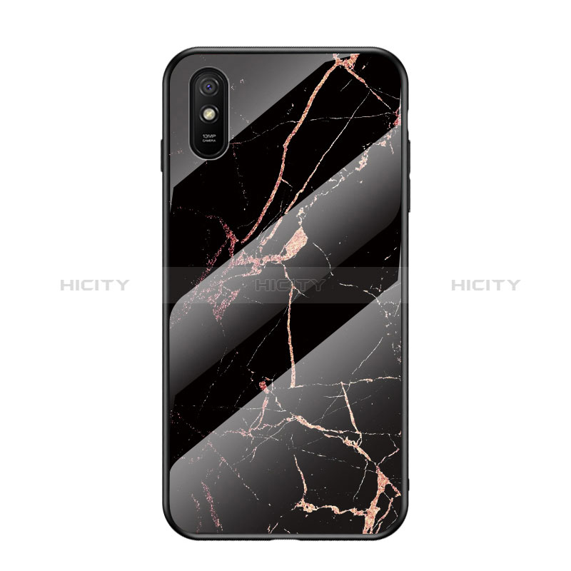 Coque Contour Silicone et Vitre Motif Fantaisie Miroir Etui Housse LS2 pour Xiaomi Redmi 9AT Or et Noir Plus