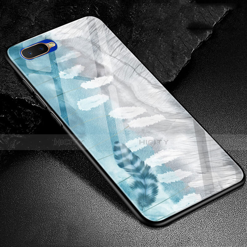 Coque Contour Silicone et Vitre Motif Fantaisie Miroir Etui Housse M01 pour Oppo R15X Bleu Ciel Plus