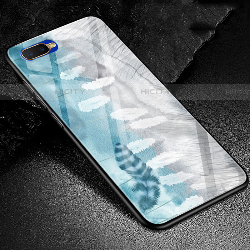 Coque Contour Silicone et Vitre Motif Fantaisie Miroir Etui Housse M01 pour Oppo RX17 Neo Bleu Ciel Plus