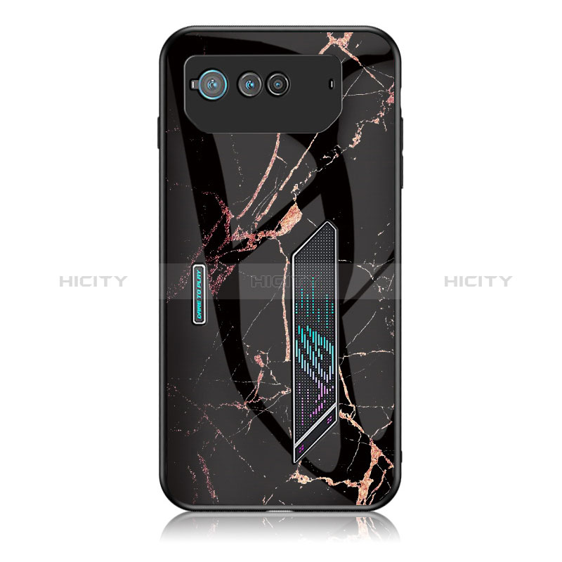 Coque Contour Silicone et Vitre Motif Fantaisie Miroir Etui Housse pour Asus ROG Phone 6 Pro Or et Noir Plus