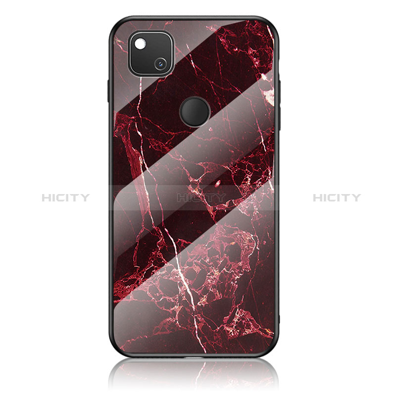 Coque Contour Silicone et Vitre Motif Fantaisie Miroir Etui Housse pour Google Pixel 4a Rouge Plus