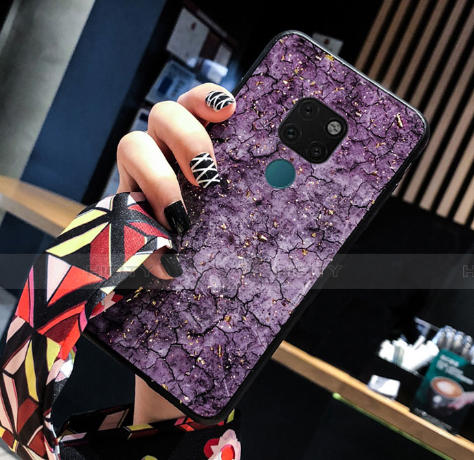 Coque Contour Silicone et Vitre Motif Fantaisie Miroir Etui Housse pour Huawei Mate 20 Violet Plus