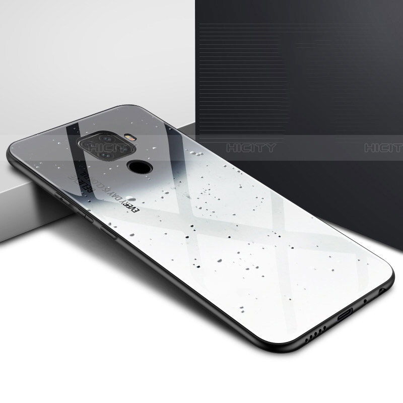 Coque Contour Silicone et Vitre Motif Fantaisie Miroir Etui Housse pour Huawei Nova 5i Pro Gris Plus