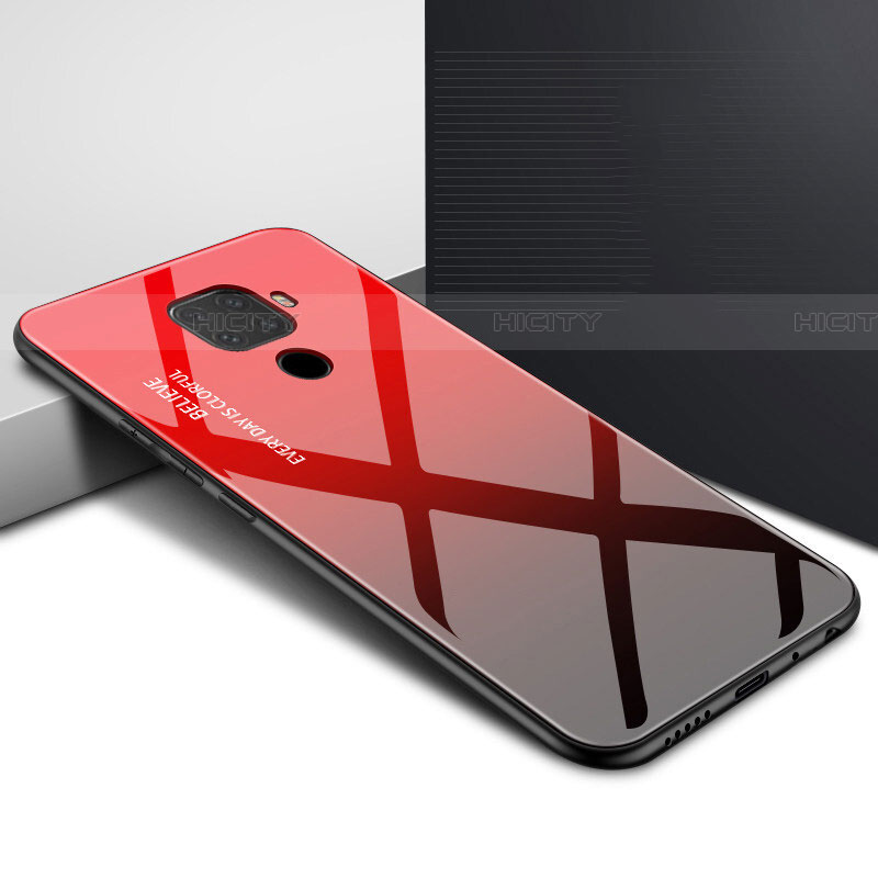 Coque Contour Silicone et Vitre Motif Fantaisie Miroir Etui Housse pour Huawei Nova 5z Rouge Plus