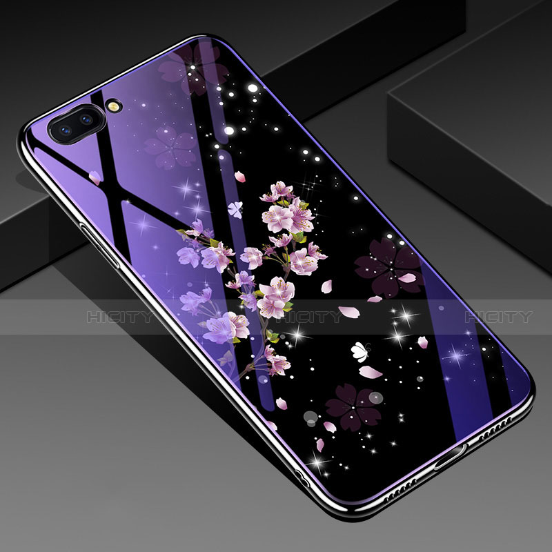 Coque Contour Silicone et Vitre Motif Fantaisie Miroir Etui Housse pour Oppo A12e Violet et Noir Plus