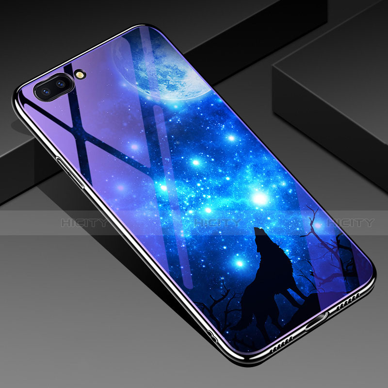 Coque Contour Silicone et Vitre Motif Fantaisie Miroir Etui Housse pour Oppo A5 Bleu Ciel Plus