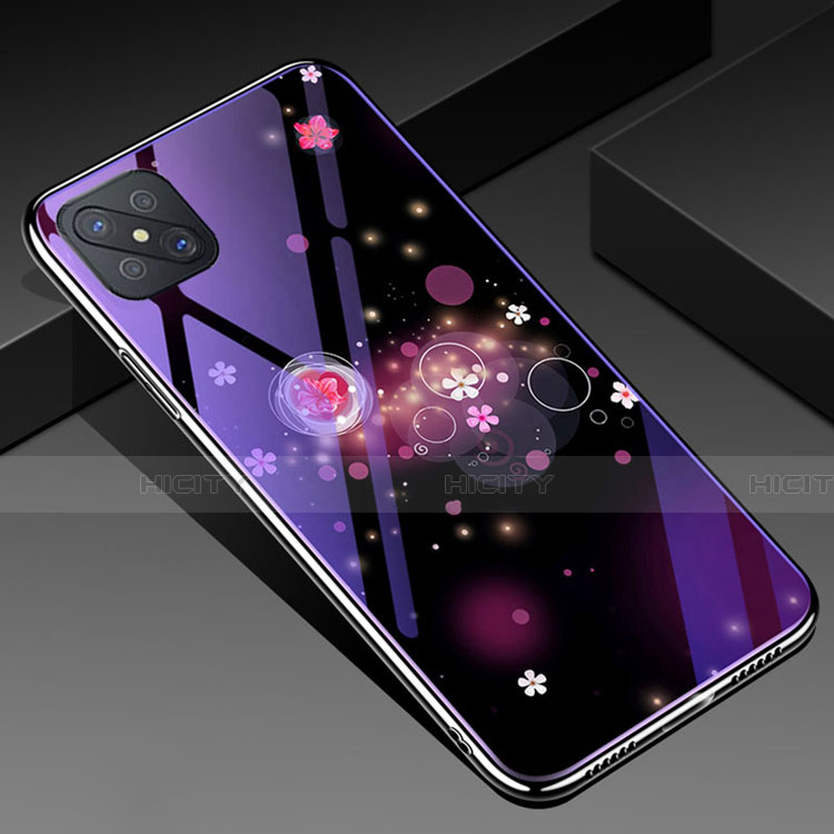 Coque Contour Silicone et Vitre Motif Fantaisie Miroir Etui Housse pour Oppo A92s 5G Violet Plus