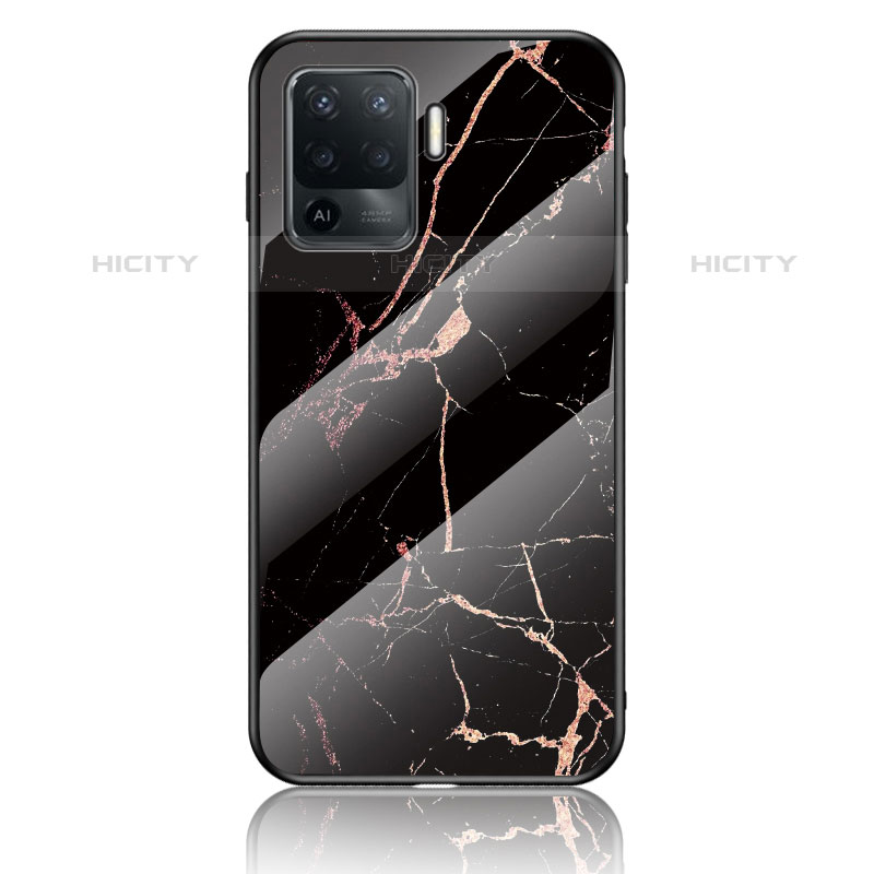 Coque Contour Silicone et Vitre Motif Fantaisie Miroir Etui Housse pour Oppo A94 4G Or et Noir Plus