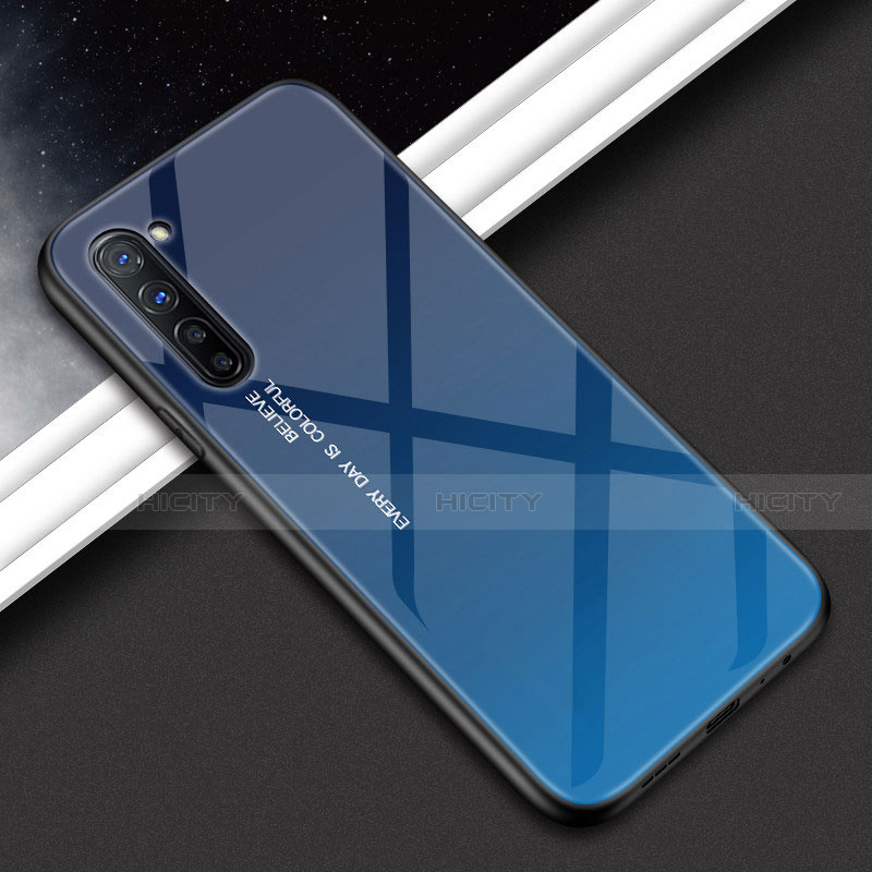 Coque Contour Silicone et Vitre Motif Fantaisie Miroir Etui Housse pour Oppo F15 Bleu Plus