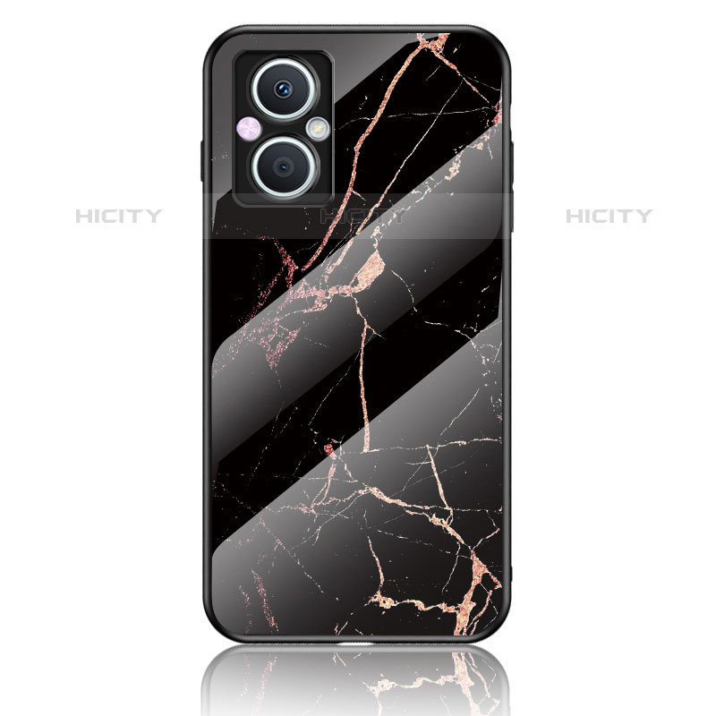 Coque Contour Silicone et Vitre Motif Fantaisie Miroir Etui Housse pour Oppo F21s Pro 5G Or et Noir Plus