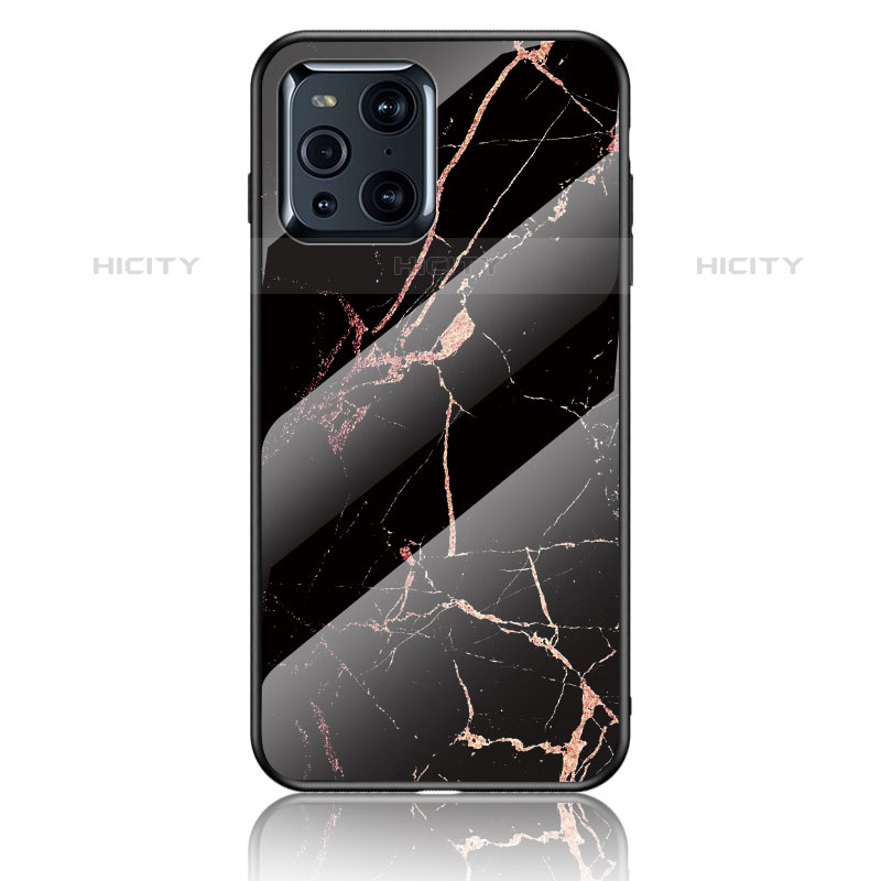 Coque Contour Silicone et Vitre Motif Fantaisie Miroir Etui Housse pour Oppo Find X3 Pro 5G Or et Noir Plus