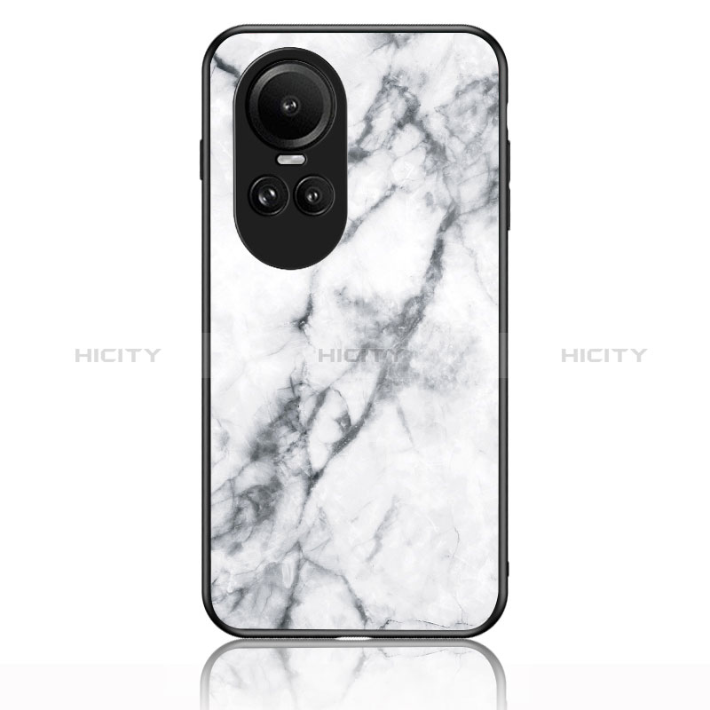 Coque Contour Silicone et Vitre Motif Fantaisie Miroir Etui Housse pour Oppo Reno10 Pro 5G Blanc Plus