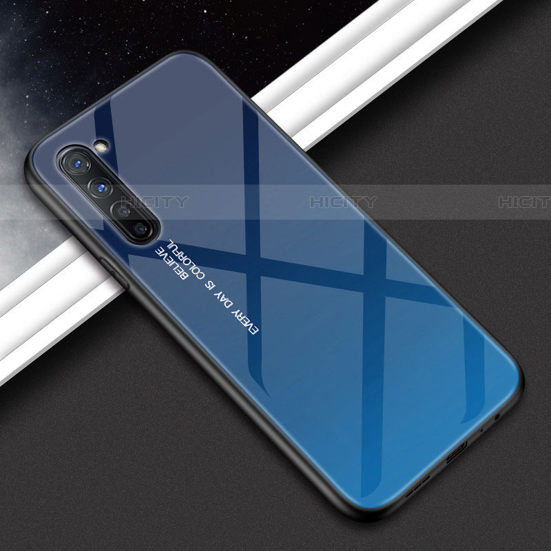 Coque Contour Silicone et Vitre Motif Fantaisie Miroir Etui Housse pour Oppo Reno3 Bleu Plus