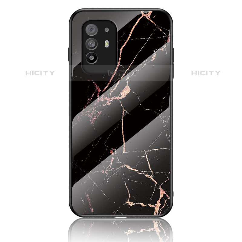 Coque Contour Silicone et Vitre Motif Fantaisie Miroir Etui Housse pour Oppo Reno5 Z 5G Or et Noir Plus