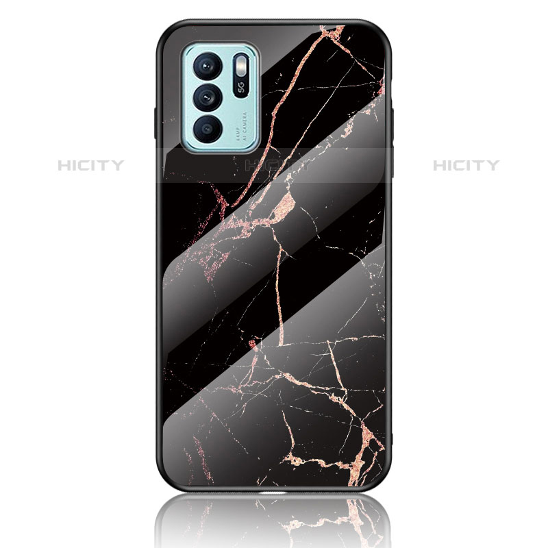 Coque Contour Silicone et Vitre Motif Fantaisie Miroir Etui Housse pour Oppo Reno6 Z 5G Or et Noir Plus