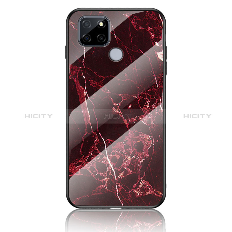 Coque Contour Silicone et Vitre Motif Fantaisie Miroir Etui Housse pour Realme Q2i 5G Rouge Plus