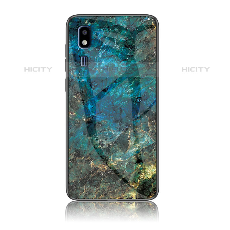 Coque Contour Silicone et Vitre Motif Fantaisie Miroir Etui Housse pour Samsung Galaxy A2 Core A260F A260G Bleu Plus