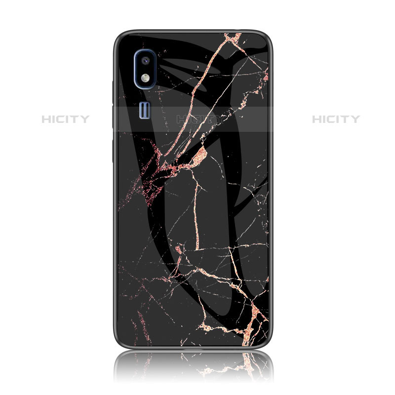 Coque Contour Silicone et Vitre Motif Fantaisie Miroir Etui Housse pour Samsung Galaxy A2 Core A260F A260G Or et Noir Plus