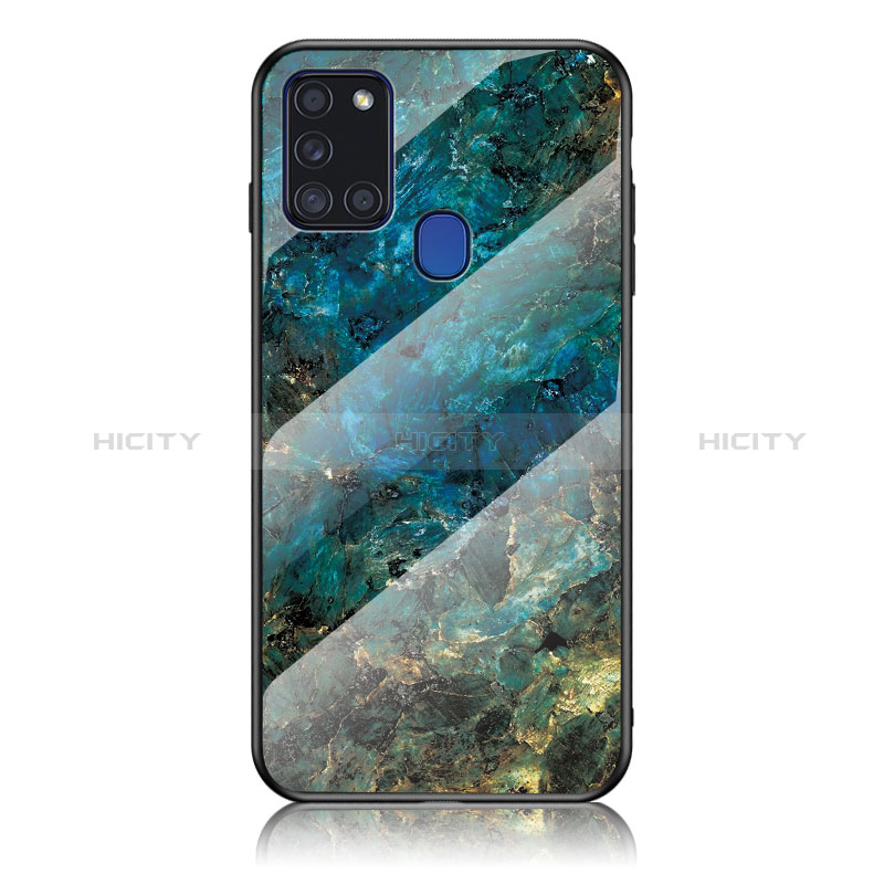 Coque Contour Silicone et Vitre Motif Fantaisie Miroir Etui Housse pour Samsung Galaxy A21s Bleu Plus