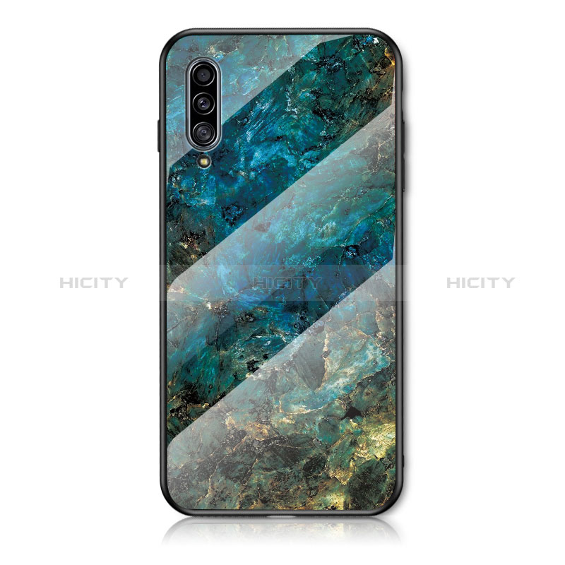 Coque Contour Silicone et Vitre Motif Fantaisie Miroir Etui Housse pour Samsung Galaxy A50 Bleu Plus