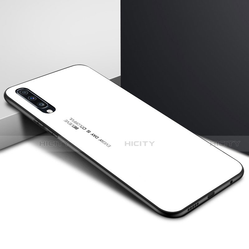 Coque Contour Silicone et Vitre Motif Fantaisie Miroir Etui Housse pour Samsung Galaxy A70 Blanc Plus