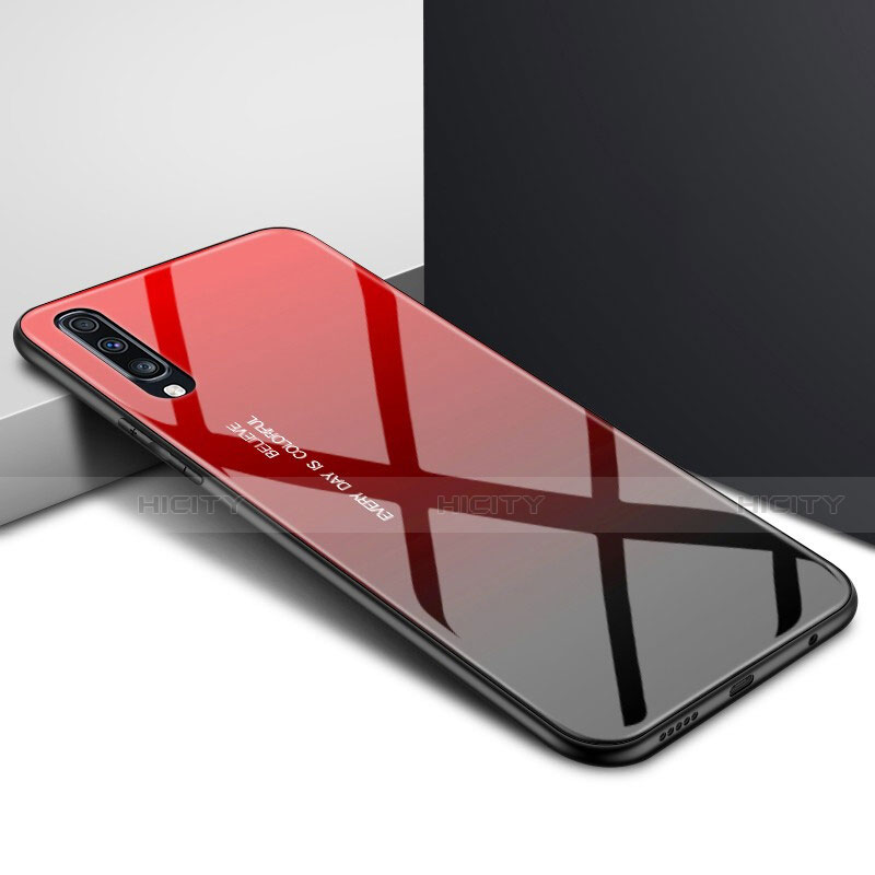 Coque Contour Silicone et Vitre Motif Fantaisie Miroir Etui Housse pour Samsung Galaxy A70 Rouge Plus