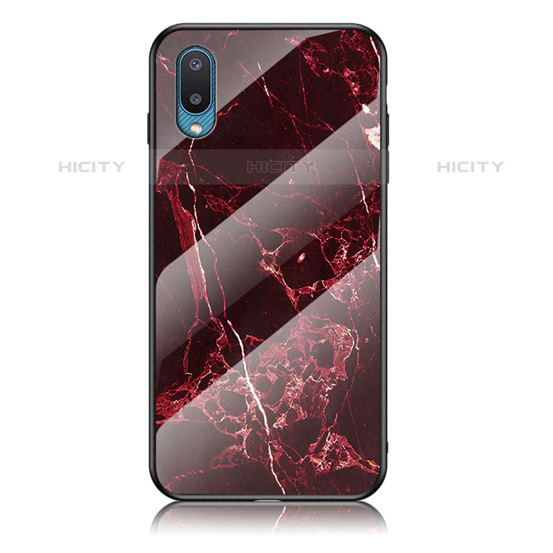 Coque Contour Silicone et Vitre Motif Fantaisie Miroir Etui Housse pour Samsung Galaxy M02 Rouge Plus