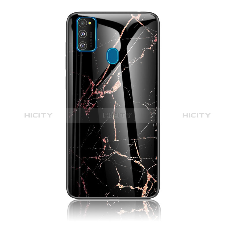 Coque Contour Silicone et Vitre Motif Fantaisie Miroir Etui Housse pour Samsung Galaxy M30s Or et Noir Plus