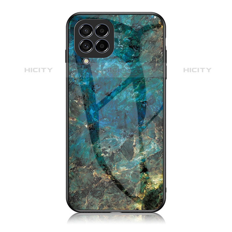 Coque Contour Silicone et Vitre Motif Fantaisie Miroir Etui Housse pour Samsung Galaxy M33 5G Bleu Plus