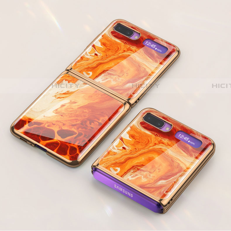 Coque Contour Silicone et Vitre Motif Fantaisie Miroir Etui Housse pour Samsung Galaxy Z Flip 5G Orange Plus