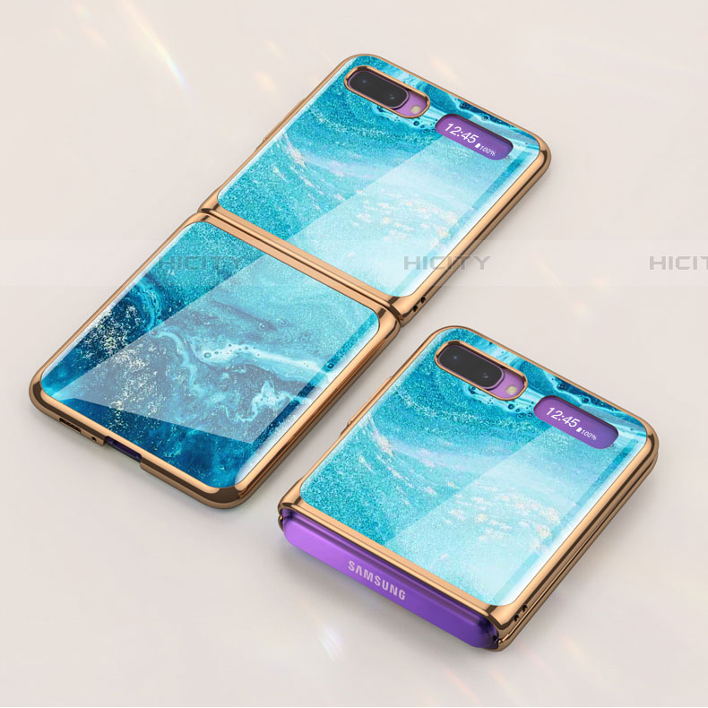 Coque Contour Silicone et Vitre Motif Fantaisie Miroir Etui Housse pour Samsung Galaxy Z Flip Bleu Ciel Plus