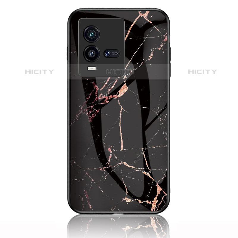 Coque Contour Silicone et Vitre Motif Fantaisie Miroir Etui Housse pour Vivo iQOO 9T 5G Or et Noir Plus