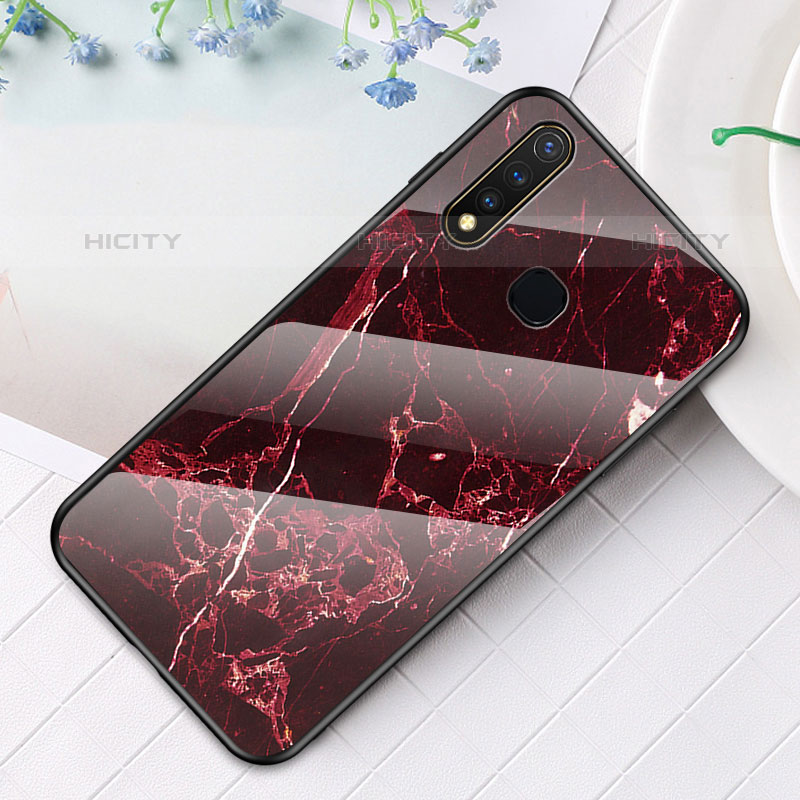 Coque Contour Silicone et Vitre Motif Fantaisie Miroir Etui Housse pour Vivo iQOO U3 4G Rouge Plus