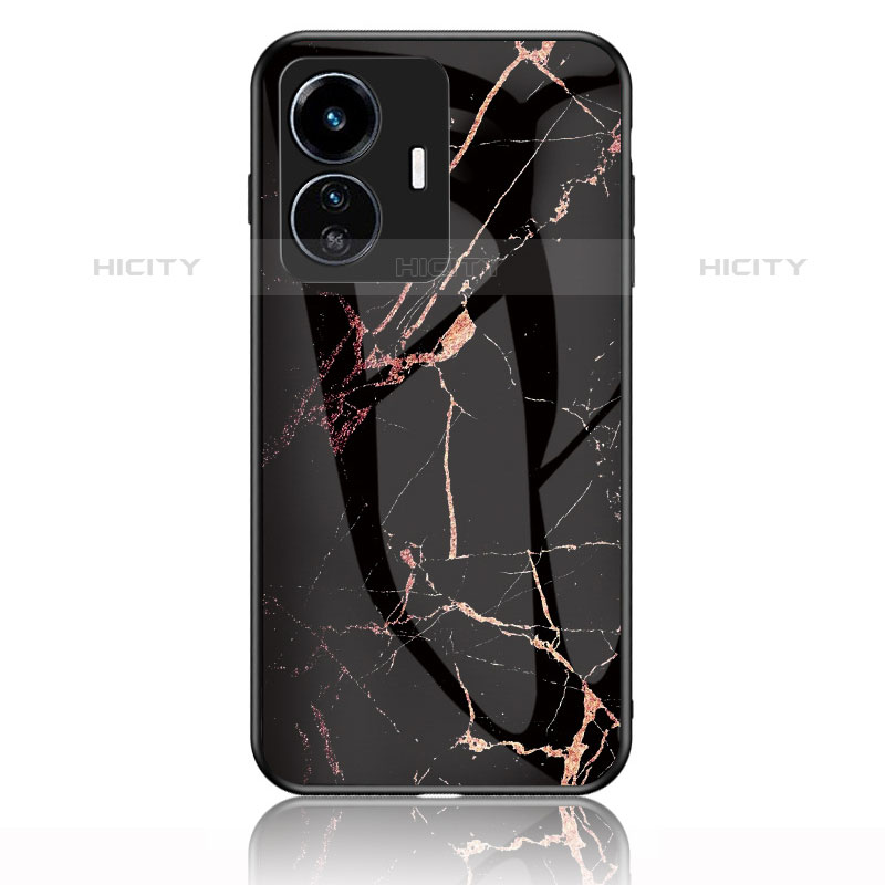 Coque Contour Silicone et Vitre Motif Fantaisie Miroir Etui Housse pour Vivo iQOO Z6 Lite 5G Or et Noir Plus