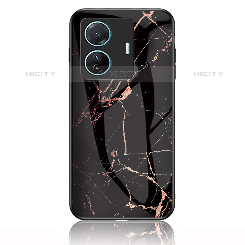 Coque Contour Silicone et Vitre Motif Fantaisie Miroir Etui Housse pour Vivo iQOO Z6 Pro 5G Or et Noir Plus