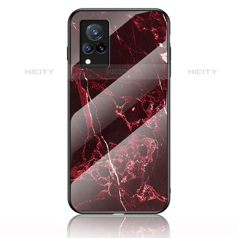 Coque Contour Silicone et Vitre Motif Fantaisie Miroir Etui Housse pour Vivo V21s 5G Rouge Plus