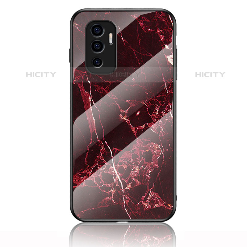 Coque Contour Silicone et Vitre Motif Fantaisie Miroir Etui Housse pour Vivo V23e 5G Rouge Plus