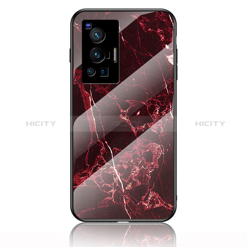 Coque Contour Silicone et Vitre Motif Fantaisie Miroir Etui Housse pour Vivo X70 Pro 5G Rouge Plus