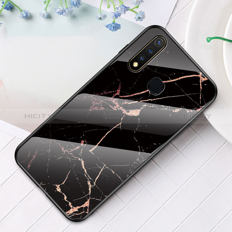 Coque Contour Silicone et Vitre Motif Fantaisie Miroir Etui Housse pour Vivo Y5s Or et Noir Plus