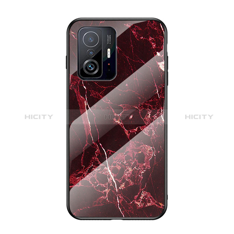 Coque Contour Silicone et Vitre Motif Fantaisie Miroir Etui Housse pour Xiaomi Mi 11T 5G Rouge Plus