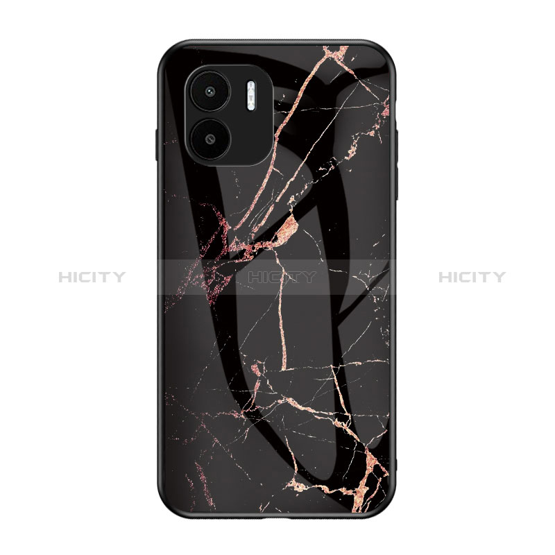 Coque Contour Silicone et Vitre Motif Fantaisie Miroir Etui Housse pour Xiaomi Poco C50 Or et Noir Plus