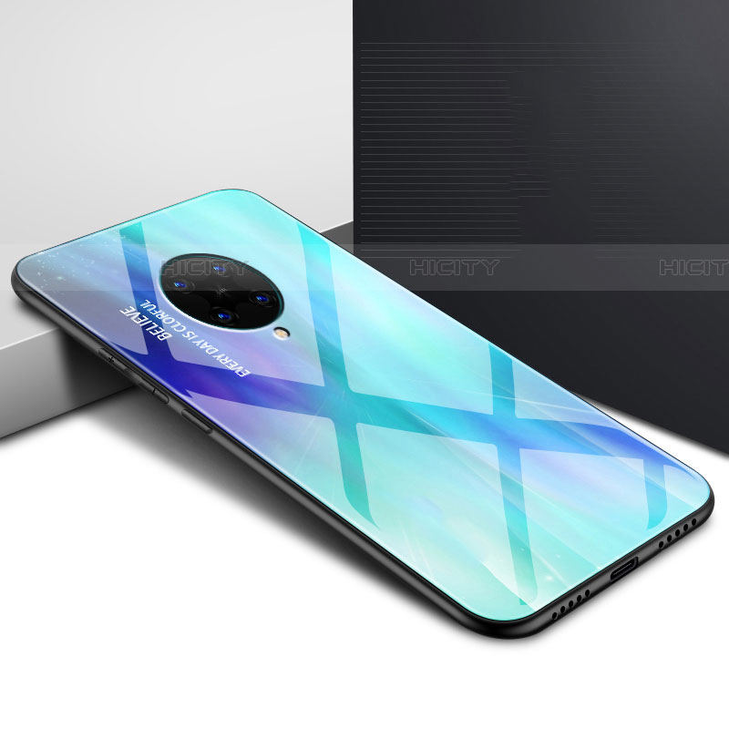 Coque Contour Silicone et Vitre Motif Fantaisie Miroir Etui Housse pour Xiaomi Poco F2 Pro Cyan Plus