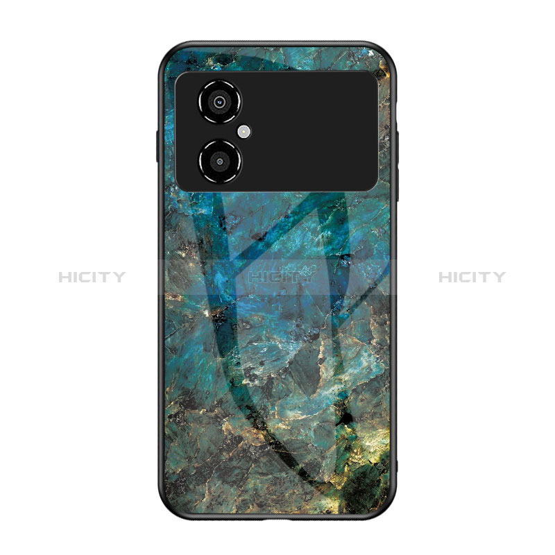 Coque Contour Silicone et Vitre Motif Fantaisie Miroir Etui Housse pour Xiaomi Poco M4 5G Bleu Plus