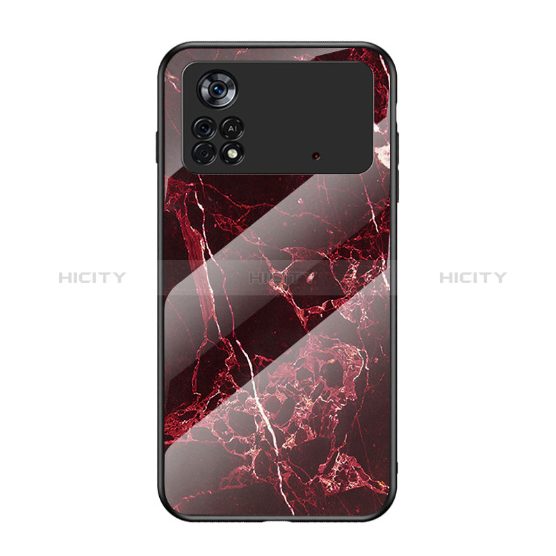 Coque Contour Silicone et Vitre Motif Fantaisie Miroir Etui Housse pour Xiaomi Poco X4 Pro 5G Rouge Plus